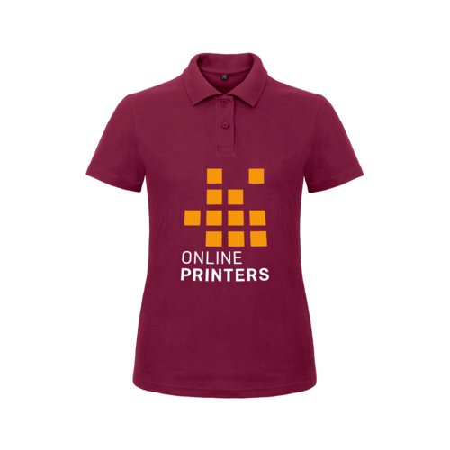 Burgunderrotes Baumwoll-Poloshirt fr Damen mit kurzer Knopfleiste.