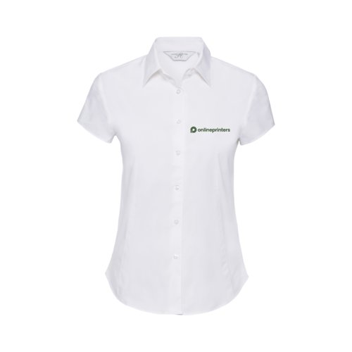 Weie Baumwoll-Bluse mit kurzen rmeln fr Damen.