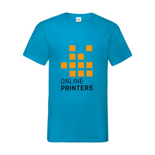 Azurblaues Baumwoll-T-Shirt mit V-Ausschnitt für Herren.