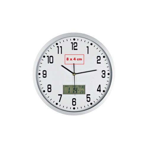 Analoge Wanduhr mit zustzlicher Digitalanzeige.