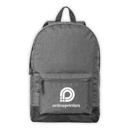 Grauer Stoff-Rucksack mit Reiverschlussfach und Tragegriff.