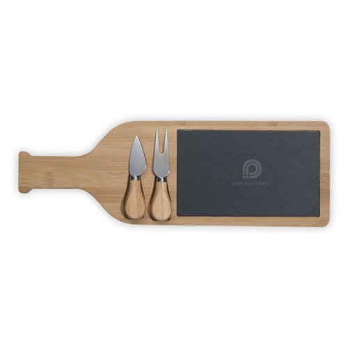 Holz Ksebrett mit Schieferplatte und Ksemesser.