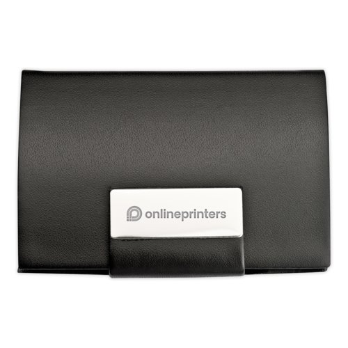 Schwarzes Visitenkartenetui aus Leder mit Magnetverschluss.