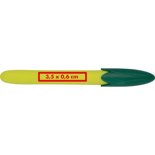 Gelber Mais-Kugelschreiber mit Clip und Druckknopf.