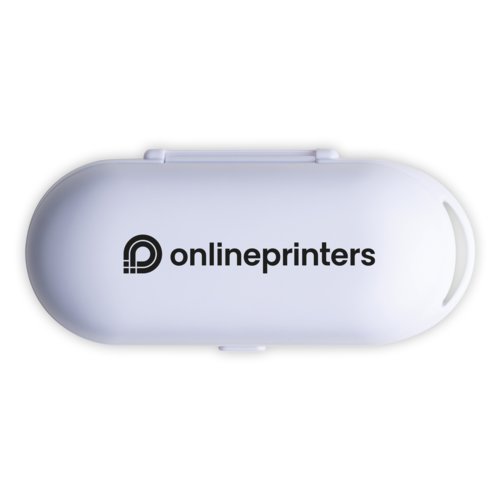 Weisse In-Ear-Bluetooth-Kopfhrer mit Ladefunktion.