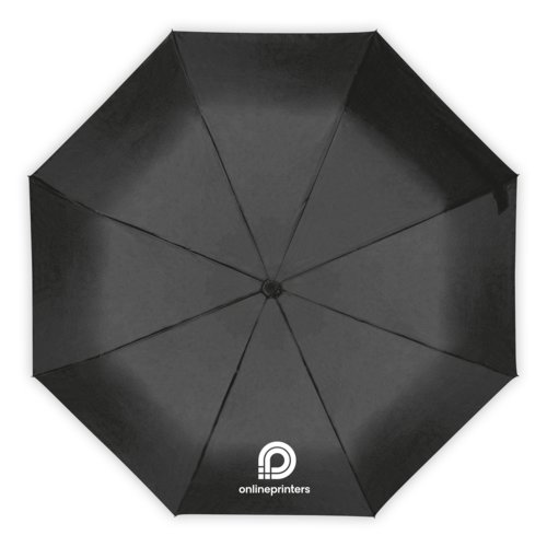 Schwarzer Regenschirm mit manuellem Öffnungsmechanismus.