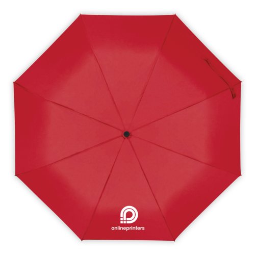 Roter Regenschirm mit manuellem �ffnungsmechanismus.