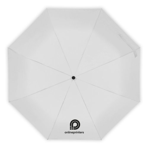 Wei�er Regenschirm mit Automatikfunktion und Bezug.