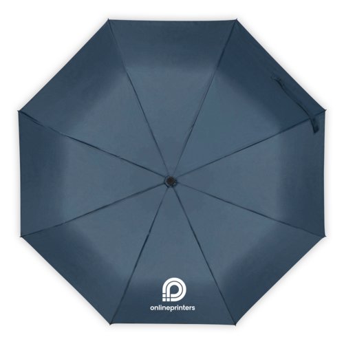 Dunkelblauer Regenschirm mit manuellem �ffnungsmechanismus.
