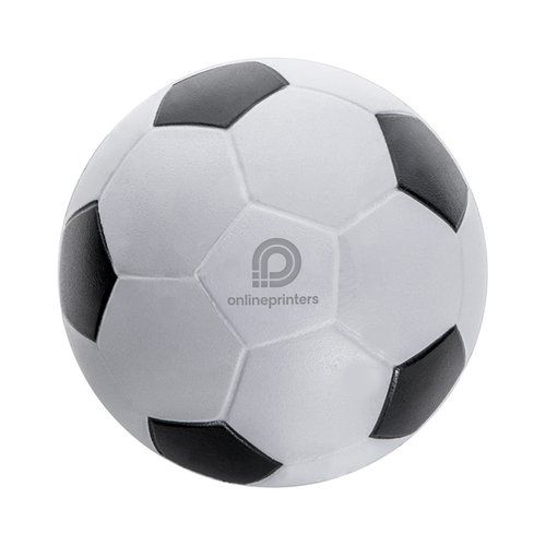 Weißer Antistressball in Fußballoptik aus Schaumstoff.