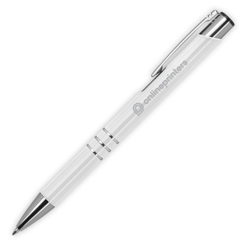 Weier Metall-Kugelschreiber mit Clip und Druckknopf.