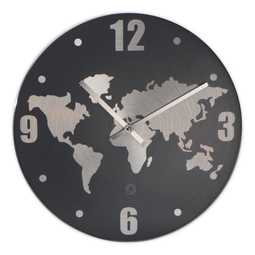 Aluminium-Wanduhr mit Stunden-, Minuten- und Sekundenzeiger.