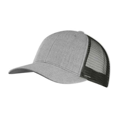 Schwarze Baseballcap mit Netz-Einsatz und verstellbarem Verschluss.