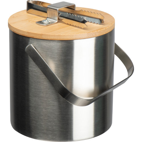 Silberner Eiskbel aus Metall mit Holzlffel.