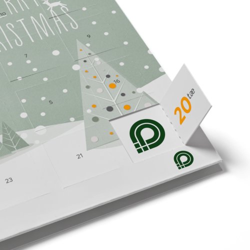 Papier-Adventskalender zum Aufklappen mit T�rchen.