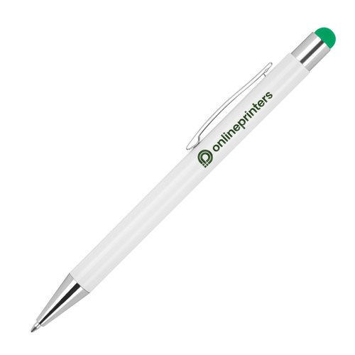 Grner Kugelschreiber mit Touchpen-Funktion und Clip.