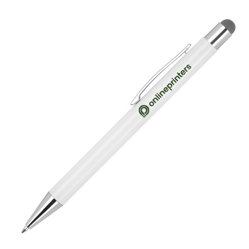Anthrazitfarbener Kugelschreiber aus Metall mit Touchpen-Funktion und Clip.