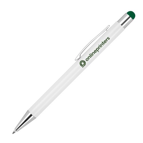 Weier Metall-Kugelschreiber mit Touchpen-Funktion und Clip.
