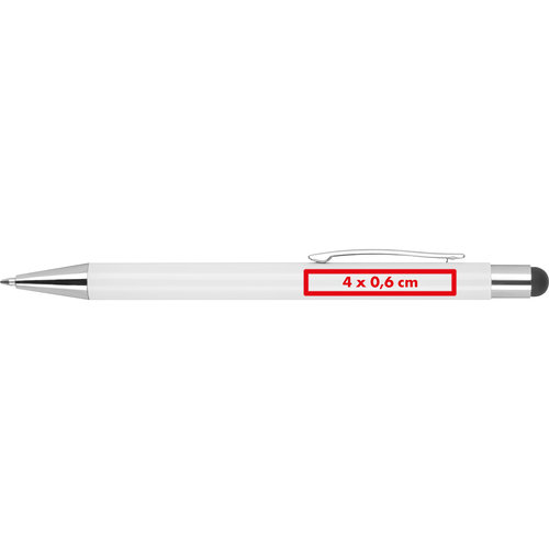 Weier Kugelschreiber mit Touchpen und Clip.