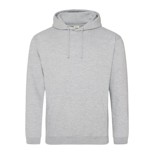 Grau melierter Baumwoll-Polyester-Hoodie mit Kapuze und Kordelzug.