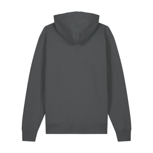 Anthrazitfarbener Hoodie aus Bio-Baumwolle mit Kapuze.