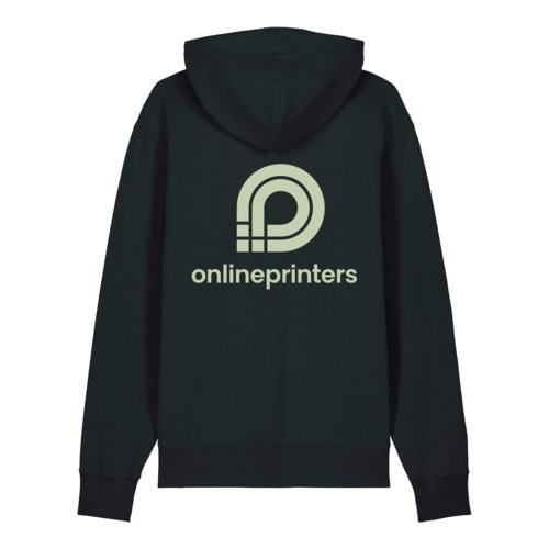Schwarzer Hoodie aus Bio-Baumwolle mit Kapuze.