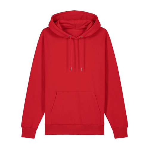 Roter Baumwoll-Hoodie mit Kapuze und Kngurutasche.