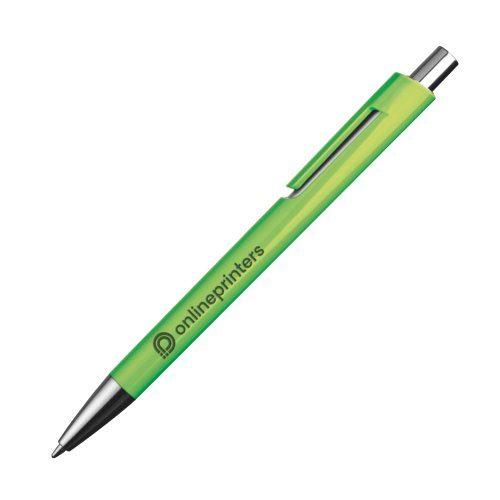 Apfelgrner Kugelschreiber mit Clip und Druckmechanismus.