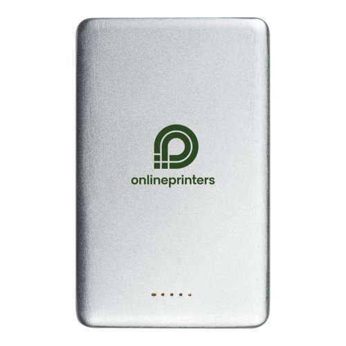 Silberne Powerbank mit USB-Anschluss zum Aufladen von Gerten.