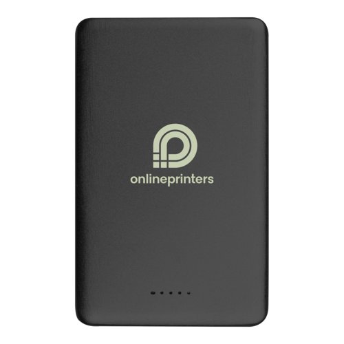Schwarze Powerbank mit 5.000 mAh Kapazitt.