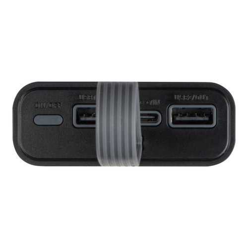 Transparente Powerbank mit mehreren USB-Anschlssen.