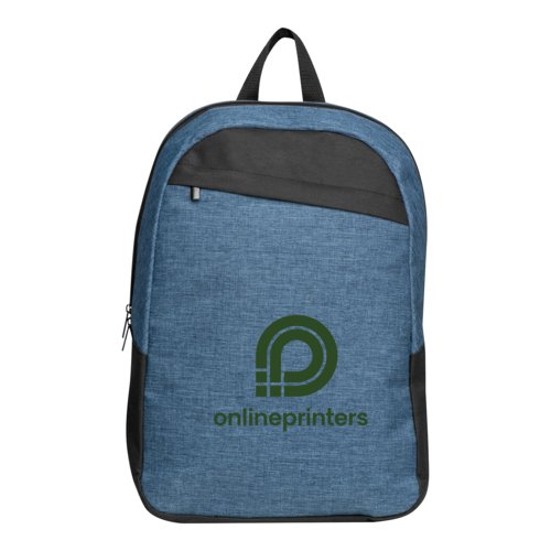 Dunkelblauer Rucksack aus Stoff mit Reiverschlussfach.