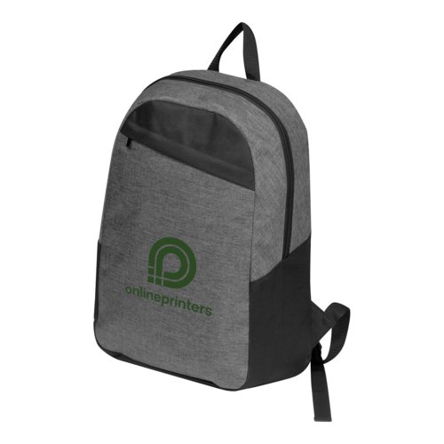 Grauer Stoff-Rucksack mit Reiverschlussfach und verstellbaren Trgern.