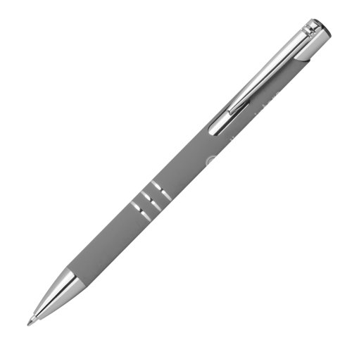 Anthrazitfarbener Gelstift mit Clip und Druckmechanismus.