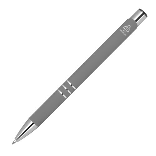 Anthrazitfarbener Gelstift mit Metallelementen und Druckknopf.
