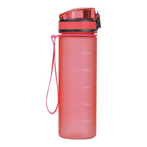 Pinke Tritan-Trinkflasche mit Trageband.