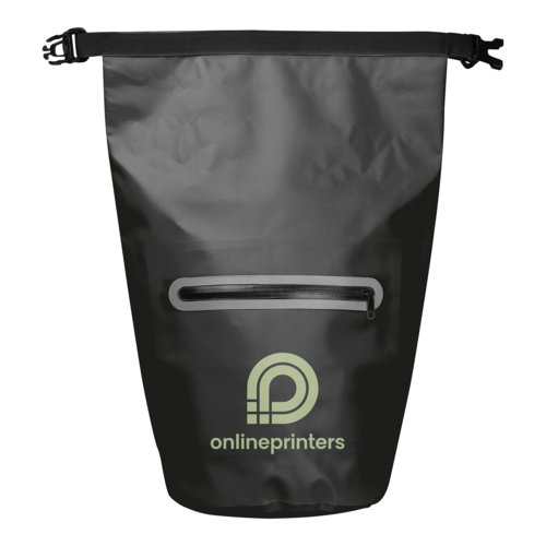Schwarze, wasserdichte Tasche mit Rei�verschluss und Clipverschluss.