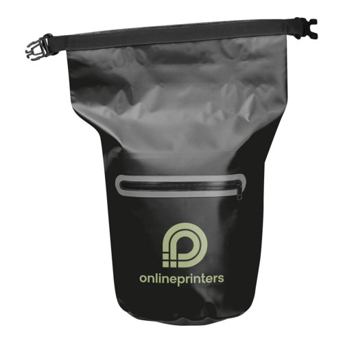 Schwarze, wasserdichte Tasche mit Muster und Rei�verschluss.