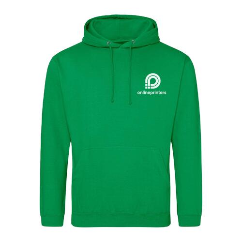 Gr�ner Stoff-Hoodie mit Kapuze und K�ngurutasche.