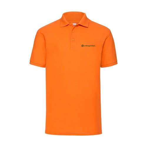Oranges Piqu-Poloshirt aus Polyester-Baumwoll-Gemisch mit kurzer Knopfleiste.