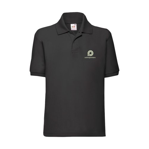 Schwarzes Kinder-Piqu-Poloshirt aus Baumwollmischgewebe mit kurzen rmeln.