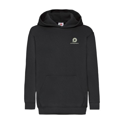 Schwarzer Kinder-Hoodie aus Baumwollmischung mit Kapuze und Kngurutasche.