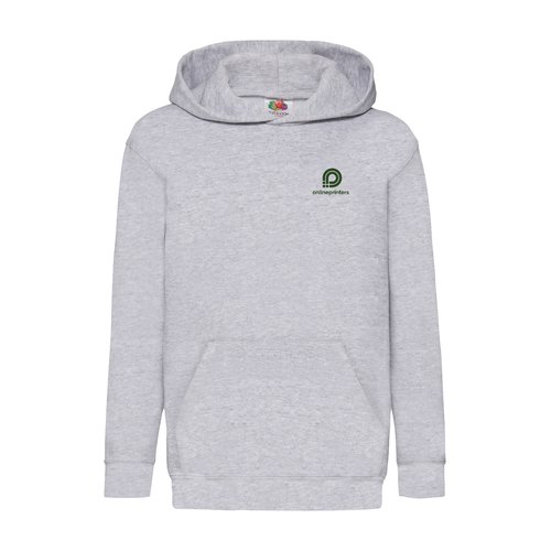 Grau melierter Kinder-Hoodie aus Baumwollmischgewebe mit Kapuze und Kngurutasche.