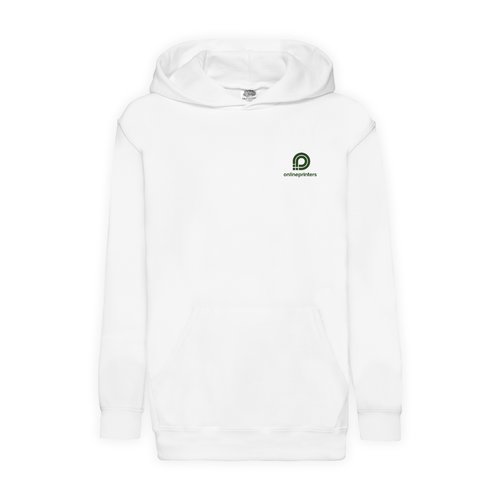 Weier Kinder-Hoodie aus Baumwollmischgewebe mit Kapuze und Kngurutasche.