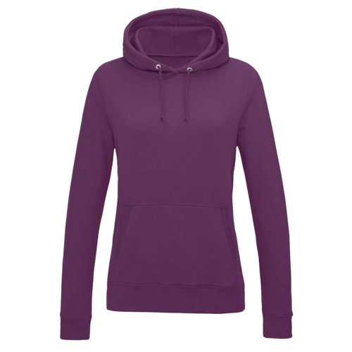 Lila Damen-Hoodie aus Baumwollmischgewebe mit Kapuze und Kängurutasche.