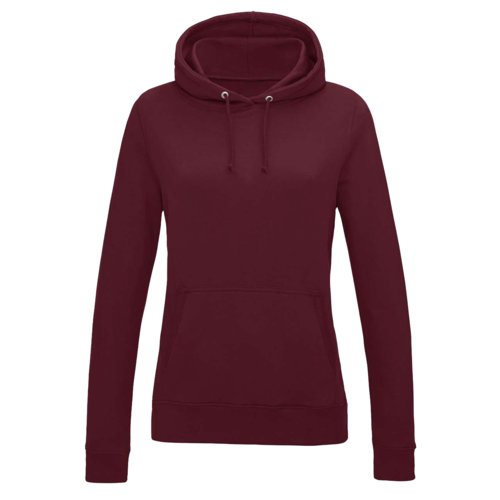 Burgunderfarbener Baumwoll-Polyester-Hoodie im College-Stil mit Kapuze und Kängurutasche.