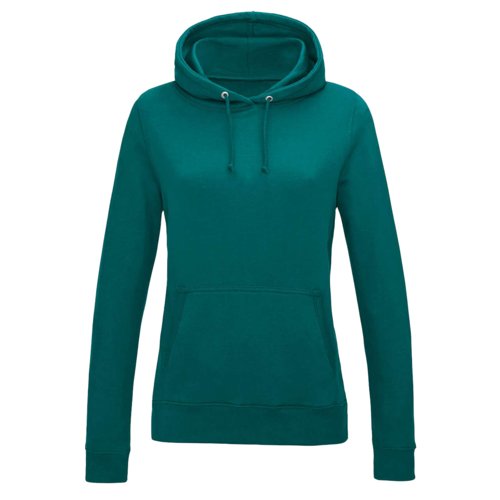 Türkisfarbener Baumwoll-Polyester-Hoodie mit Kapuze und Kängurutasche.