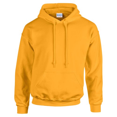 Goldgelber Hoodie aus Baumwollmischung mit Kapuze und Kngurutasche.