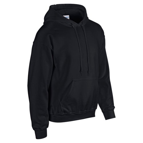 Schwarzer Hoodie aus Baumwollmischgewebe mit Kapuze und Kngurutasche.