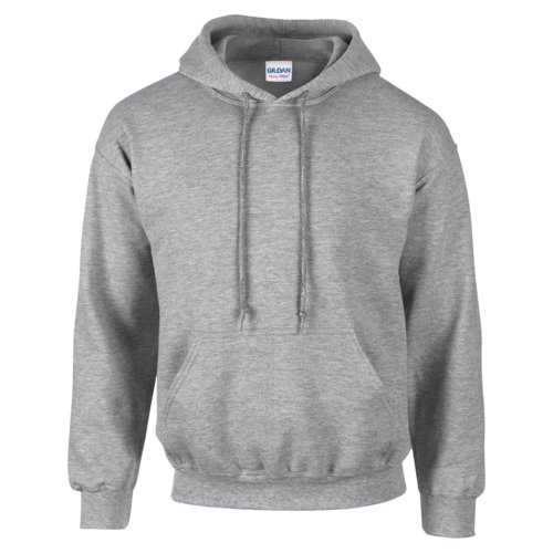 Grauer Baumwoll-Polyester-Hoodie fr Herren mit Kapuze und Kngurutasche.